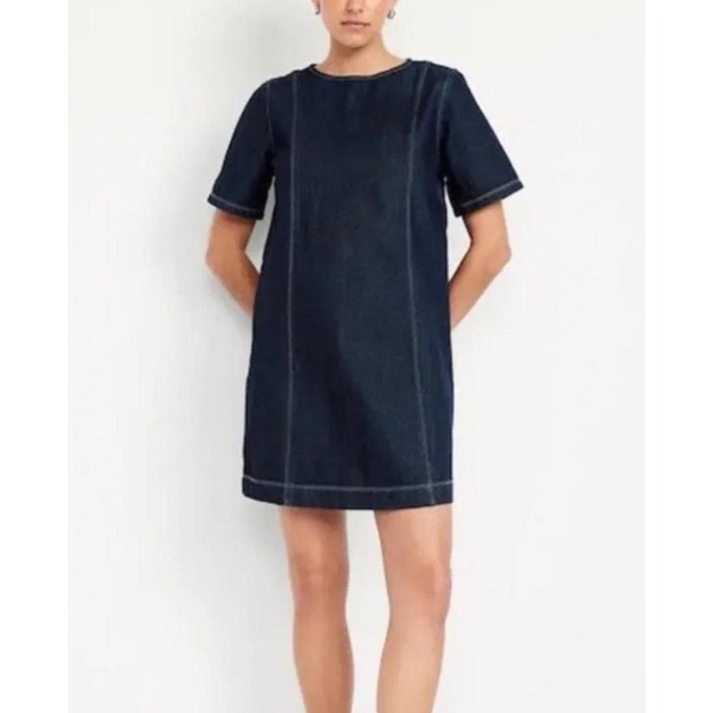 Denim Shift Dress XL Dark Wash ShortSleeve Mini Dress boho cottage western retro
